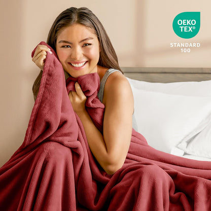 Bare Home Fleece Blanket - Full/Queen - Ultra-Soft Lightweight for Bed, Sofa, and Couch - Luxury Microplush - Cozy Warm Blanket (Full/Queen, Rosewood)