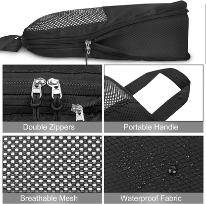 8 Set Compression Packing Cubes Travel, Lightweight Expandable Travel Cubes Suitcase Organizer for Carry On Luggage Suitcase, Black