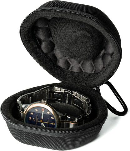 padded single Watch travel Case, men's watch case holder for Wristwatches & Smart Watches up to 54mm, Black Padded Watch case