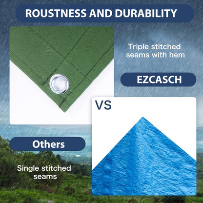 20’x24’ Canvas Tarp Heavy Duty Water Resistant Tarpaulins with Aluminum Grommets,UV Resistant, 22Mil Multipurpose Drop Cloth, 14oz Cover Sheet for Outdoor and Indoor Use with Ropes Green