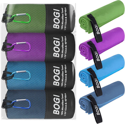 BOGI 4 Pack(8 pcs) Microfiber Travel Sports Towel-Quick Dry Towel, Soft Lightweight Microfiber Camping Towel Absorbent Compact Travel Towel for Camping Gym Beach Bath Yoga Swimming Backpacking-Large