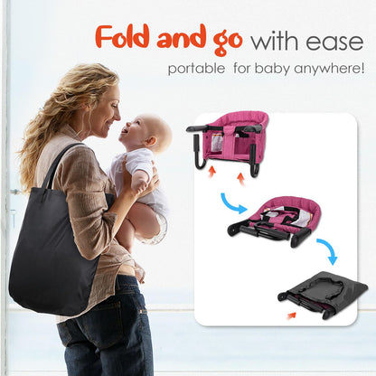 Hook On High Chair - Portable & Foldable for Babies 6-36 Months, Family & Travel Use with Carry Bag(Rose Red)