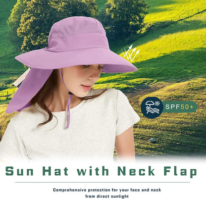 Fishing Hat Breathable Wide Brim Sun Hats with Neck Flap Bucket Hat Outdoor Safari Hat for Men Women UPF 50+ Sun Protection