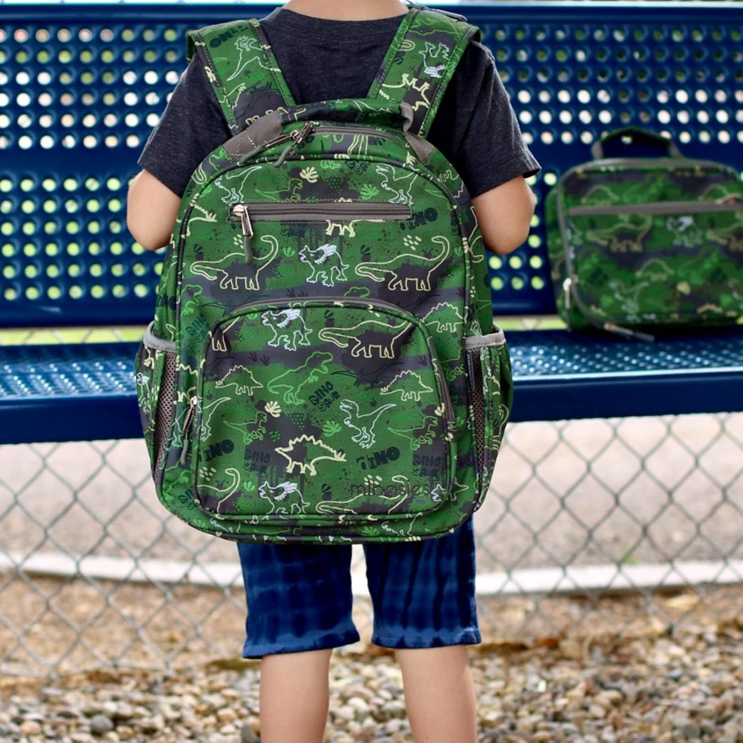 mibasies Boys Backpack 5-8: Lightweight Kids Backpacks Boys - Boy Bookbag for Elementary School - Green Dinosaur
