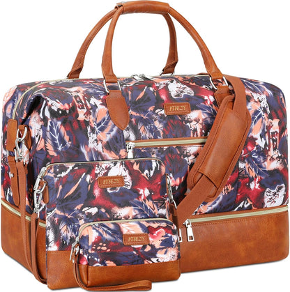 Weekender Bag for Women, Travel Duffel Bag Carry On Overnight Bag with Shoe Compartment Large Nylon Travel Weekend Tote Bag