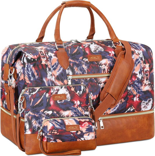 Weekender Bag for Women, Travel Duffel Bag Carry On Overnight Bag with Shoe Compartment Large Nylon Travel Weekend Tote Bag