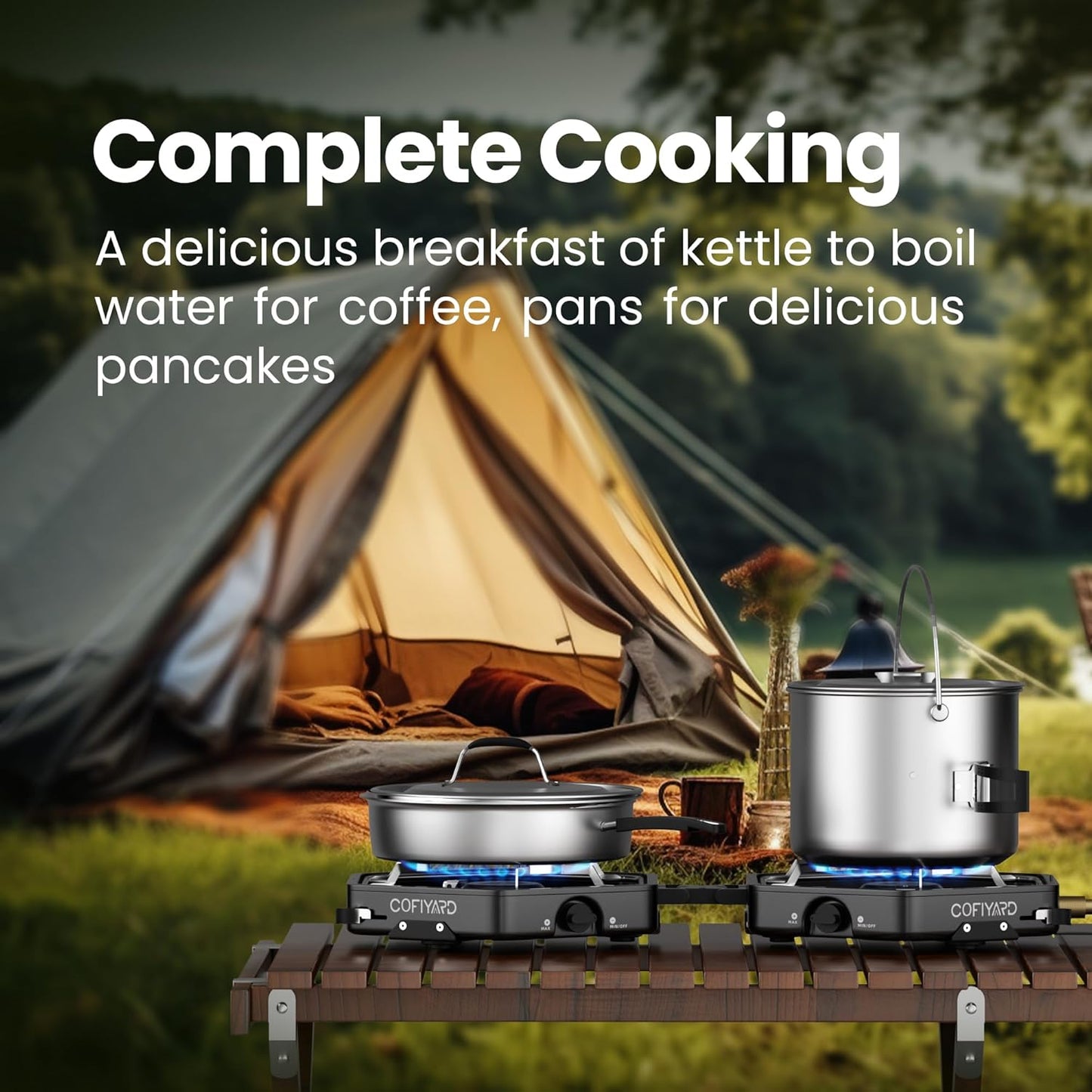 Propane 2 Burner Camping Stove with Carrying Bag, Portable Folding Gas Stove for Camping, Backpacking Camp Stove for Outdoor Cooking, With 17,000 BTU Adjustable Burners for BBQ, Tailgating Black