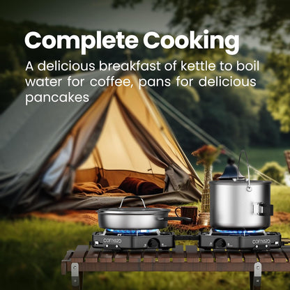 Propane 2 Burner Camping Stove with Carrying Bag, Portable Folding Gas Stove for Camping, Backpacking Camp Stove for Outdoor Cooking, With 17,000 BTU Adjustable Burners for BBQ, Tailgating Black