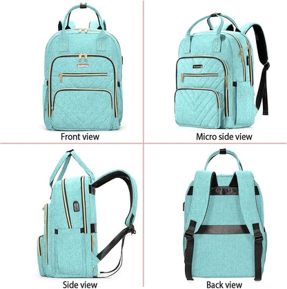 Laptop Backpack for Women, High School Bookbag for Girls with USB Port Charging, 15.6 Inch Water Resistant Computer Bag for Work, Travel College Back Pack Purse Gifts for Student Teacher, Light Green