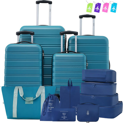 Merax Luggage sets of 13 Piece 16 20 20 28 IN Carry on Luggage Hard Case Green Luggage Expandable Checked Luggage Suitcase Set with Wheels