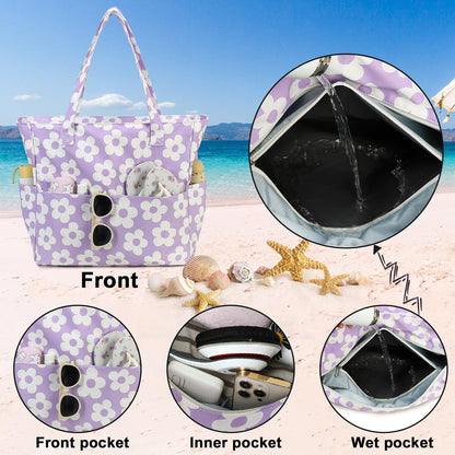 Waterproof Beach Tote Pool Bags for Women Ladies Extra Large Gym Tote Carry On Bag With Wet Compartment for Weekender Travel