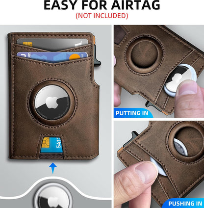 Airtag Wallet for Men,with Money Clip 10 Cards Metal Case Smart Slim Pop Up Credit Card Holder Flip with Magnetic Closure RFID Blocking wallet with Gift Box