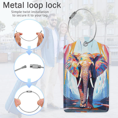 Abstraction Elephant Luggage Tags,2 Pack Oil Paint Elephant Luggage Tag,Leather Privacy Cover ID Label with Stainless Steel Loop for Women Men Kids Girls Travel