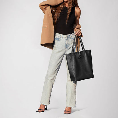 Italian Calf Leather Tote for Women with Zipper, Inner Pocket & Flat Base | Soft Unlined Shopper for Work & Travel