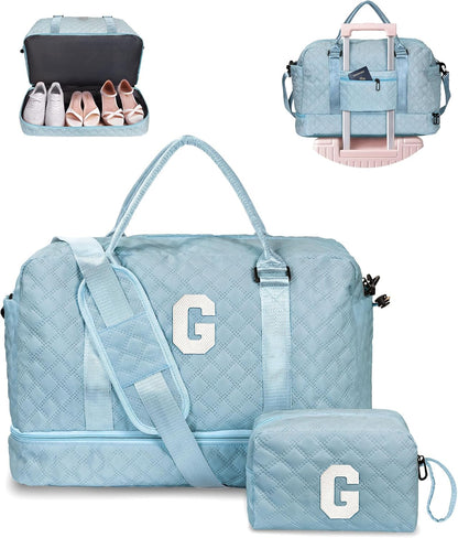 Gifts for Girls-Teen Weekender Bags, Personalized Weekender Bag, Monogram Overnight Bag, Letter Travel Bag with Makeup Bag，Personalized Gift Idea for Women Her (Letter G)