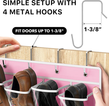 Simple Houseware 24 Pockets Large Clear Pockets Over The Door Hanging Shoe Organizer, Pink (56" x 22.5")