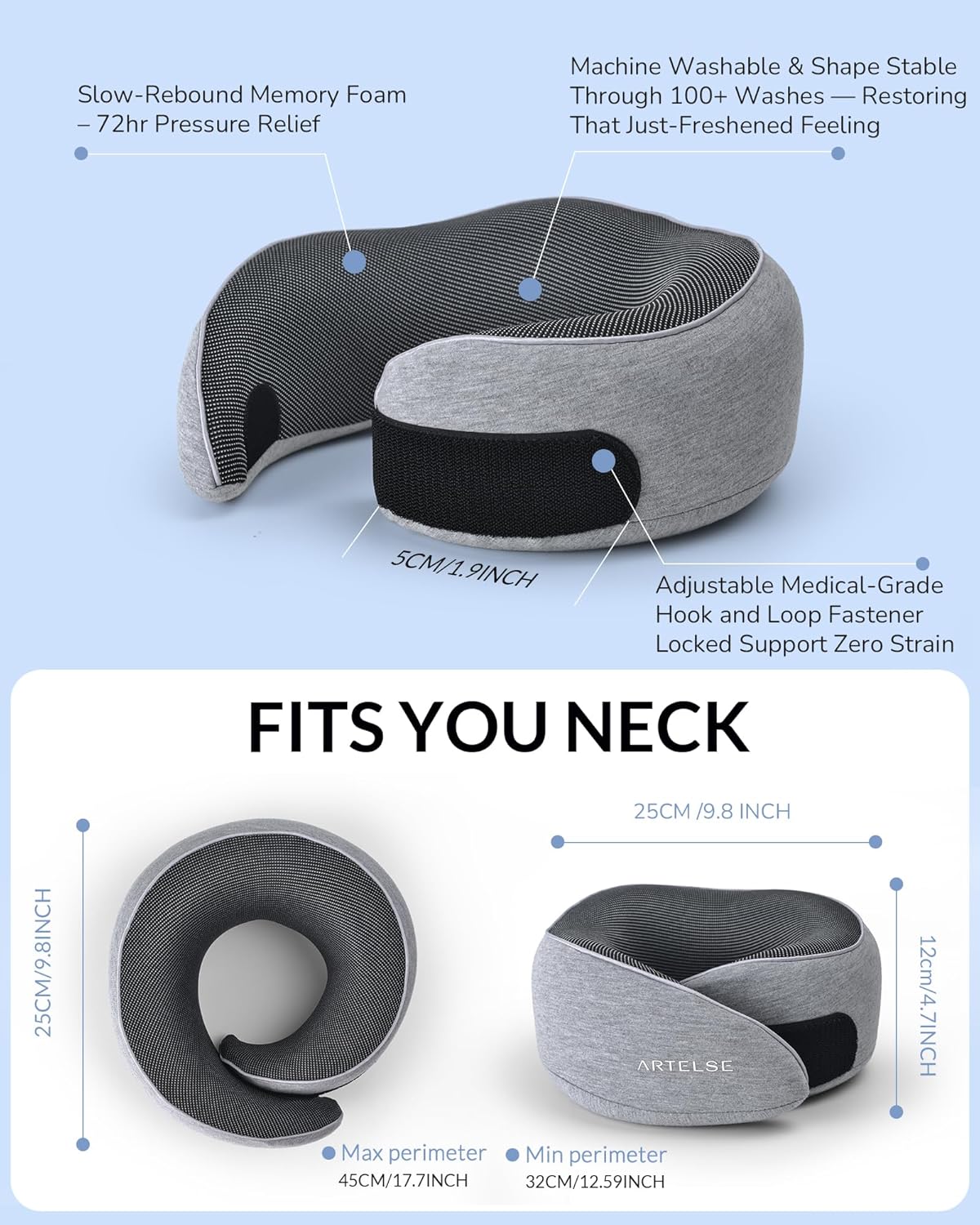 Neck Travel Pillow for Rest - Memory Foam Travel Pillow for Airplane, Comfortable Breathable Cover, 360 Degree Support Ergonomic Design Best for Flight, Train, Sleeping, Travel Essentials