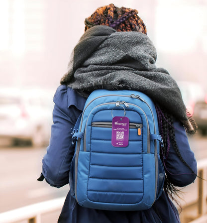 Dynotag® Sentry Series Solid Metal Web Enabled Smart Luggage Tag ID + Steel Loop, Anodized Aluminum with DynoIQ™ & Lifetime Recovery Service (Imperial Purple)