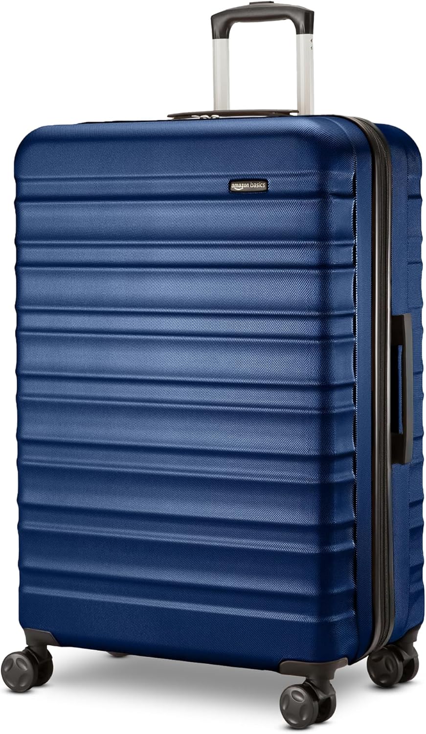 Amazon Basics 26" Hardside Medium Checked Luggage, Hardshell Suitcase With Wheels, Expandable For Up to 15% More Space, With Scratch-Resistant Surface, Four Multi-directional Wheels, Navy Blue