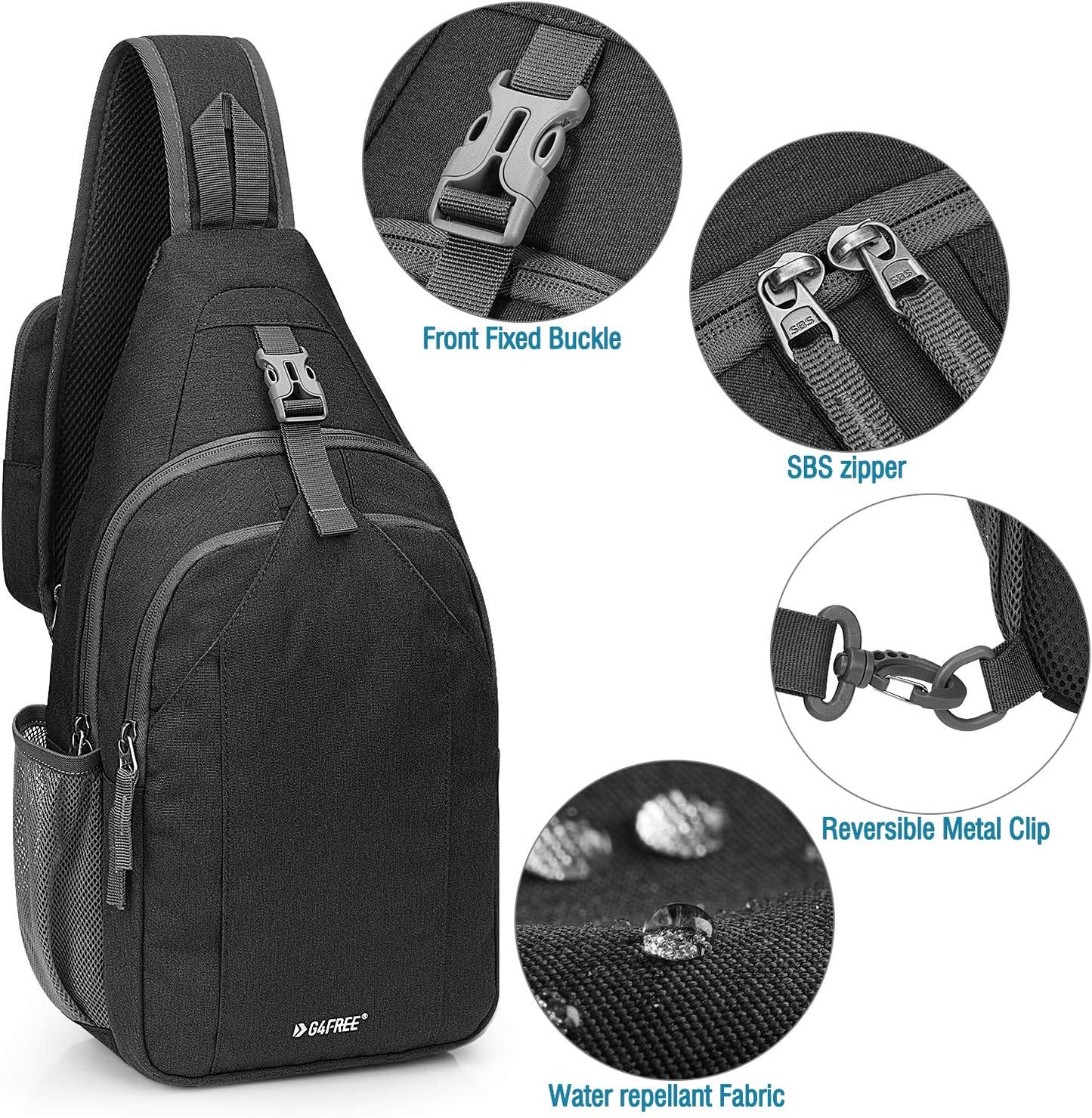 G4Free Sling Bag RFID Blocking Sling Backpack Crossbody Chest Bag Daypack for Hiking Travel(Black)