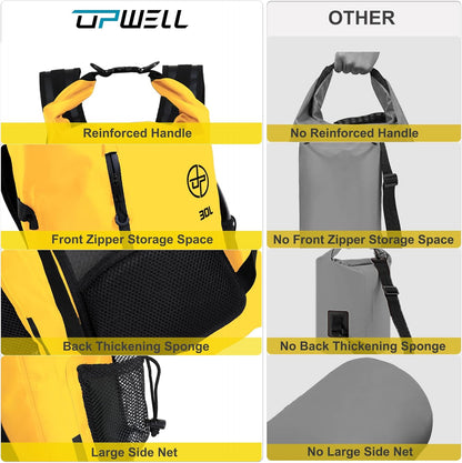 UPWELL 30L Waterproof Dry Bag Boating Backpack for Travel Hiking Camping Kayaking Hiking Swimming Floating Submersible Dry Bag yellow