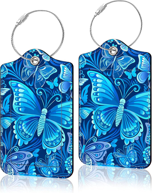 2 Pack Luggage Tag for Suitcase, Cute Unique Leather Suitcase Tags Identifiers with Privacy Name Address Labels & Durable Steel Loop for Women Men Travel