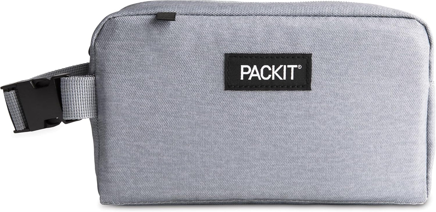 PackIt® Freezable Snack Box, Gray Fog, Built with ECOFREEZE® Technology, Collapsible, Reusable, Zip Closure with Buckle Handle, Designed For Work Snacks, Fresh Snacks On the Go, Adults, and All Ages