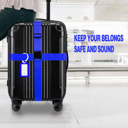 8 Pack Luggage Straps and Tags Set (4 Straps, 4 Tags), Luggage Straps for Suitcases TSA Approved Suitcase Belt Luggage Tags, Blue