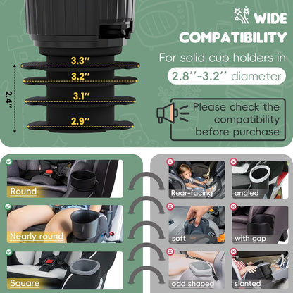 Upgraded Car Seat Tray for Kids Car Seat Tray with Expandable Base for Snacks, Toys, Books, Entertainment Kids Travel Essentials Fits 2.8''-3.2'' Cup Holders (1, Standard Base)