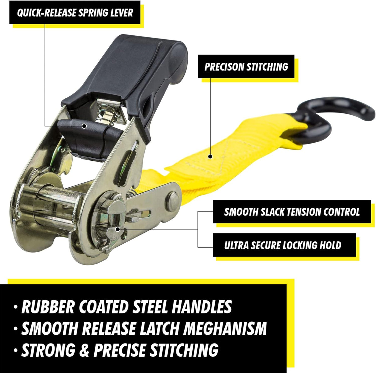 Cartman Ratchet Tie Down, 8Pk 15Ft, 500Lbs Load Cap/ 1500Lbs Break Strength, Cargo Straps for Moving Appliances, Lawn Equipment, Motorcycle in a Truck, with Carry Bag