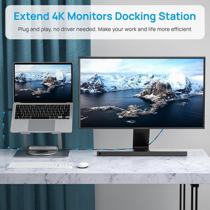 Adjustable Laptop Stand with 360 Rotating Base & USB Docking Station for MacBookPro/Air/Dell/HP/Lenovo, Portable Ergonomic Laptop Riser for Desk with USB Hub 100W PD/4K HDMI/Usb3.0/1000Mbps Ethernet