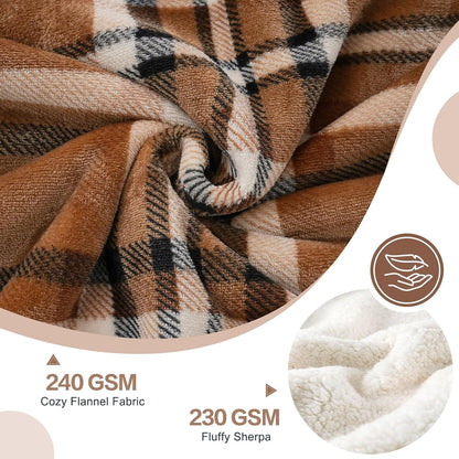PU MEI Sherpa Fleece Throw Blanket 60" x 80" Reversible Plush Fluffy Large Big Blanket Lattice Flannel Blankets for All Season Use, Mocha Brown