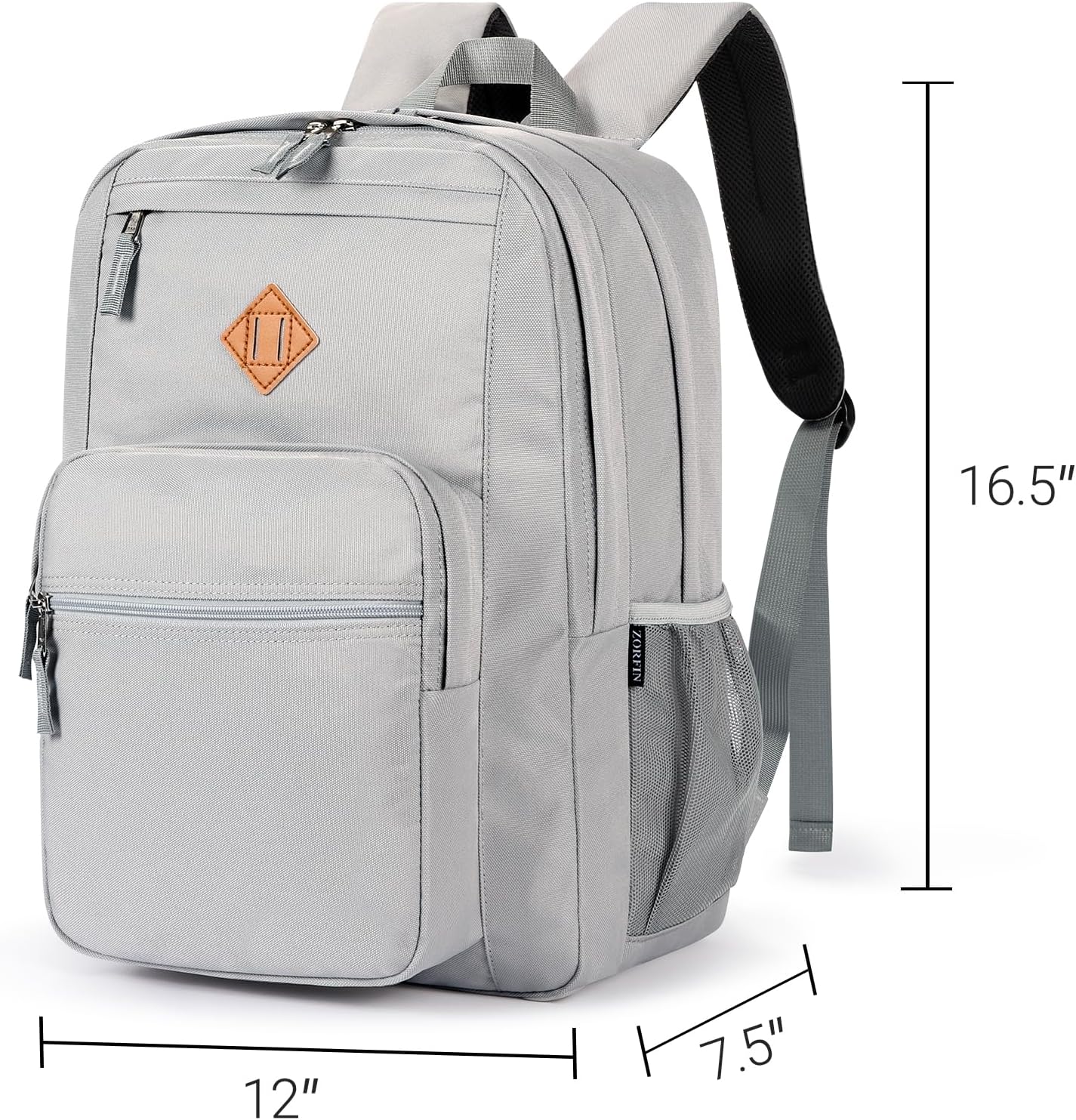 ZORFIN 26L Backpack for College, and Travel: Water Resistant Bookbag - Grey