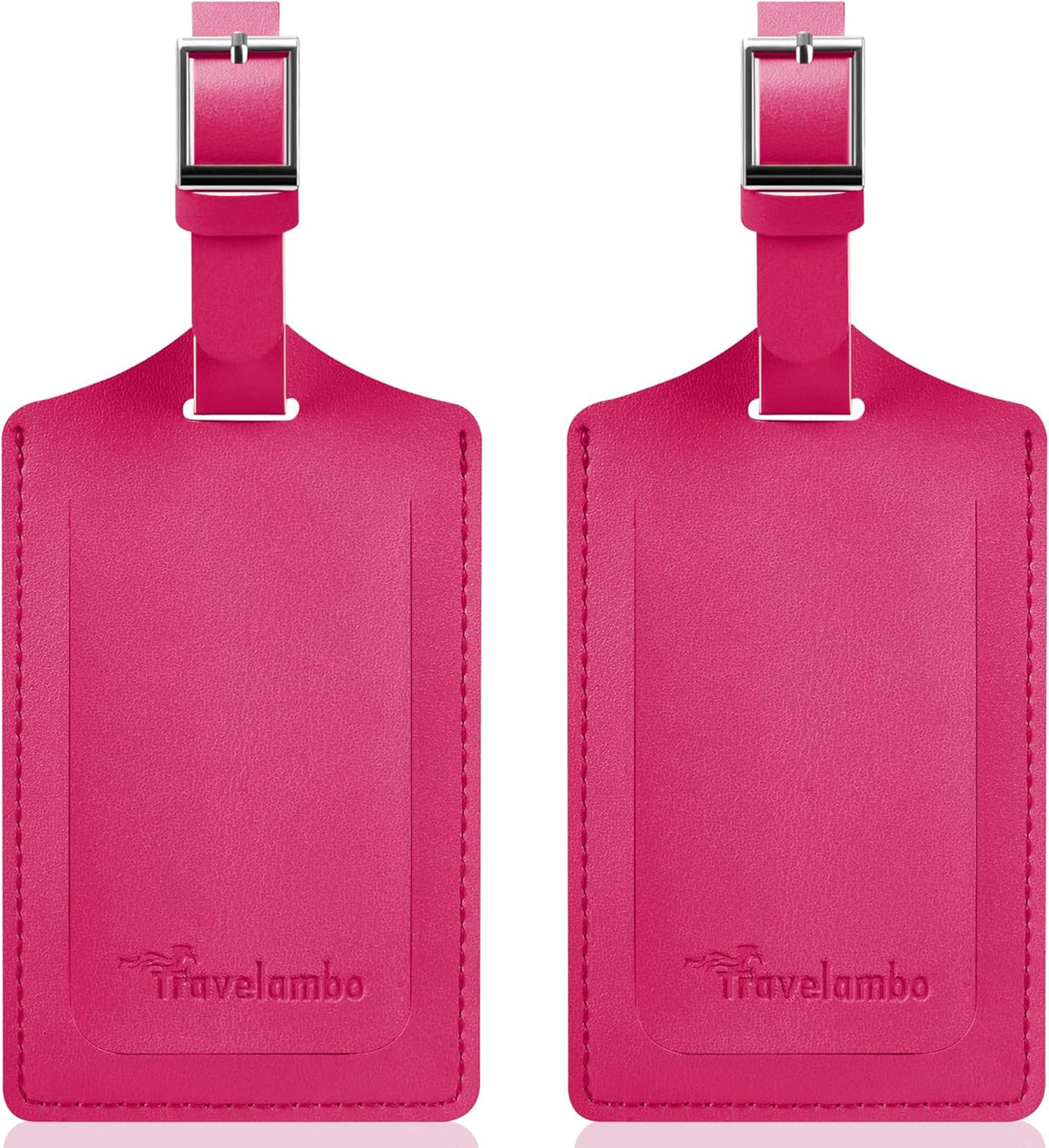 Travelambo Luggage Tags for Suitcases Faux Leather Privacy Protection 2 Pack Bag Tags Travel Accessories Essential, Rose Red