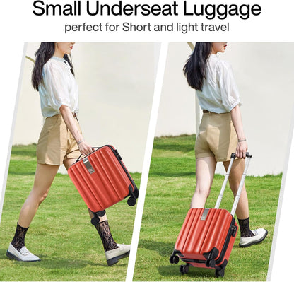 Hanke 14 Inch Underseat Carry On Luggage with Wheels Hard Shell Suitcases Lightweight Small Luggage for Weekender Mini Suitcase Carry On Bag Travel Luggage for Travel Rolling Suitcase.(Orange)