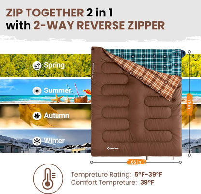 KingCamp Sleeping Bag for Adults, Cold Weather & Warm XL Big and Tall Flannel Sleeping Bags with Compression Sack Portable Waterproof Essentials Gear Accessories for Outdoor Camping