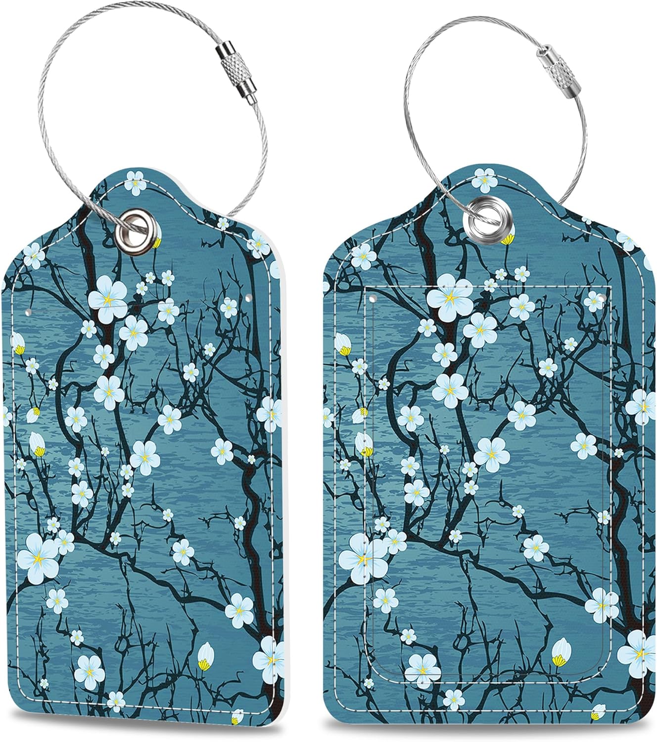 Luggage Tags for Suitcase Japanese Cherry Blossom 2 PCS Leather Travel Cruise Luggage Tag with Stainless Steel Loop Name ID Label Privacy Cover for Women Men Travel Bag Labels Set