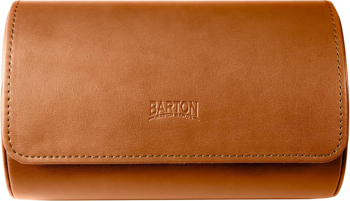 Barton Leather Watch Roll for 2 Watches | Convenient Organizer Case for Travel & Storage | Fits Classic & Smart Watches (Up to 46mm) | Compact, Durable, Lightweight, Stylish - Brown