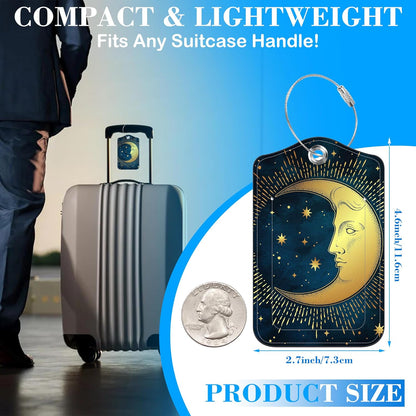 Moon Sun Star Luggage Tags for Suitcases Astrology Phases Leather Travel Tags for Luggage ID Label with Privacy Cover and Stainless Steel Loop for Men Women Suitcase Backpack, Set of 2