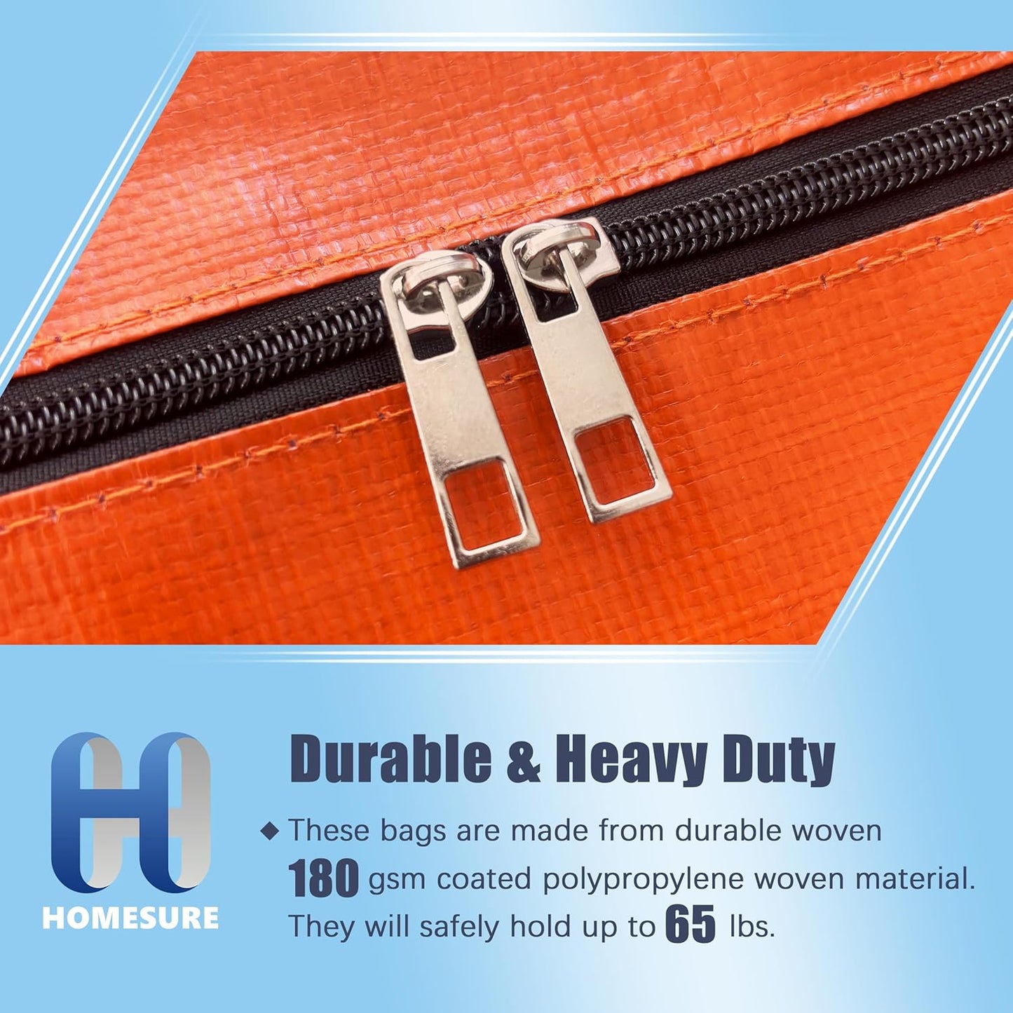 4 Pack Large Strong Moving Bags with Zippers & Carrying Handles - Water-Resistant - Heavy Duty Storage Tote for Space Saving, Fold Flat, Alternative to Moving Box (Orange)