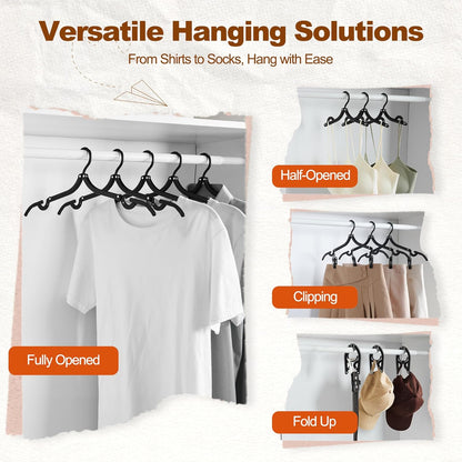 HOUSE DAY Foldable Travel Hangers 20 Pack w/10 Clips, Cruise Essentials 2025, Portable Hangers Collapsible Hanger Plastic, Travel Must Haves for Suitcase, Hotel, RV, Road Trip, Flying, Camping-Black