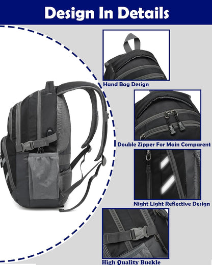 ProEtrade Backpack Bookbag for College Laptop Travel, Fit Laptop Up to 15.6 inch with USB Charging Port Multi Compartment Anti theft, Gift for Women Men (Black)