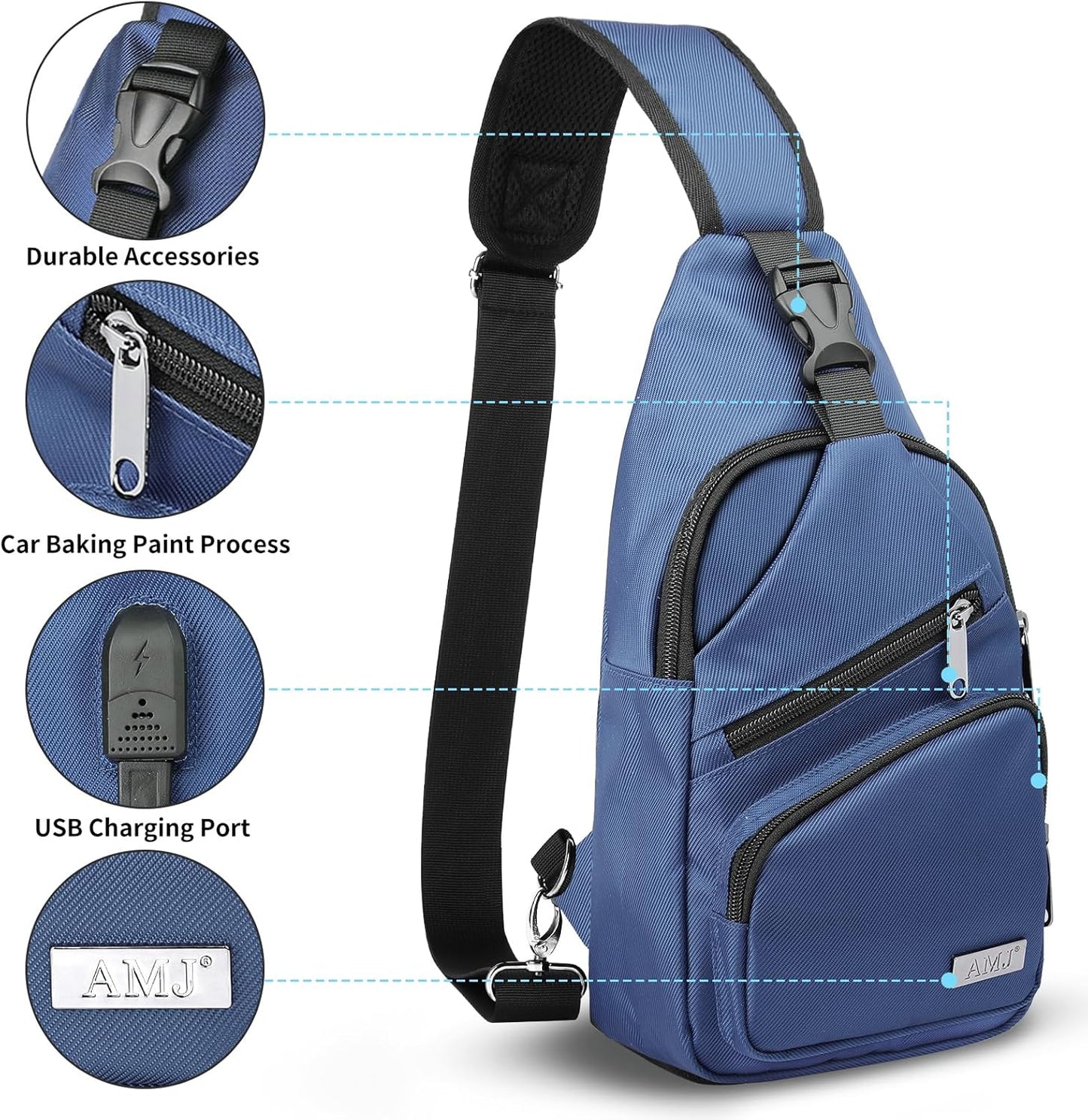 AMJ Crossbody Sling Bag Men Women, Casual Shoulder Backpack, Chest Daypack Satchel for Hiking Travel