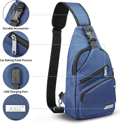 AMJ Crossbody Sling Bag Men Women, Casual Shoulder Backpack, Chest Daypack Satchel for Hiking Travel