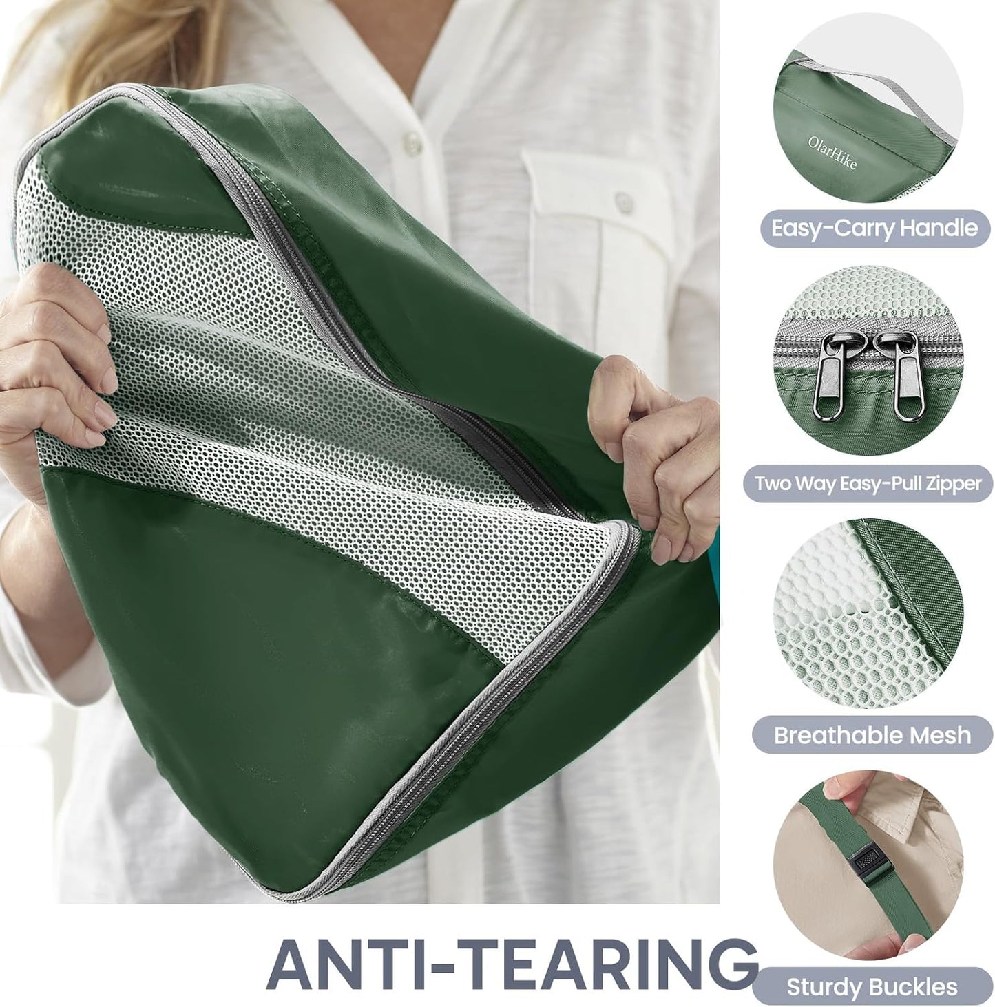 ALL INCLUDED 10 Set Durable Packing Cubes for Suitcases,OlarHike Essentials for Travel,UPGRADED Anti-Tear Stitching, NEW Improved Luggage Packing Organizers for Travel Accessories (Dark Green)