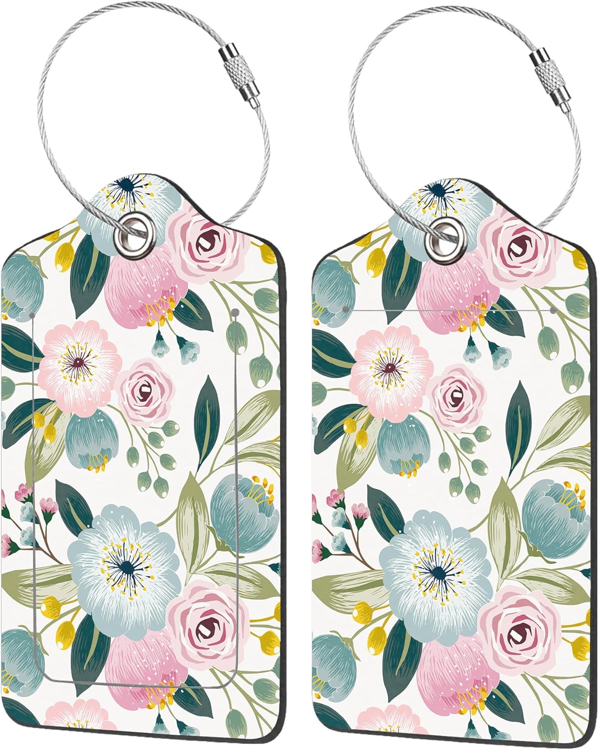 2 Pack Luggage Tag for Suitcase,Lovely Floral PU Leather Suitcase Tags Identifiers with Privacy Name Address Labels and Durable Steel Loop for Women Men Travel