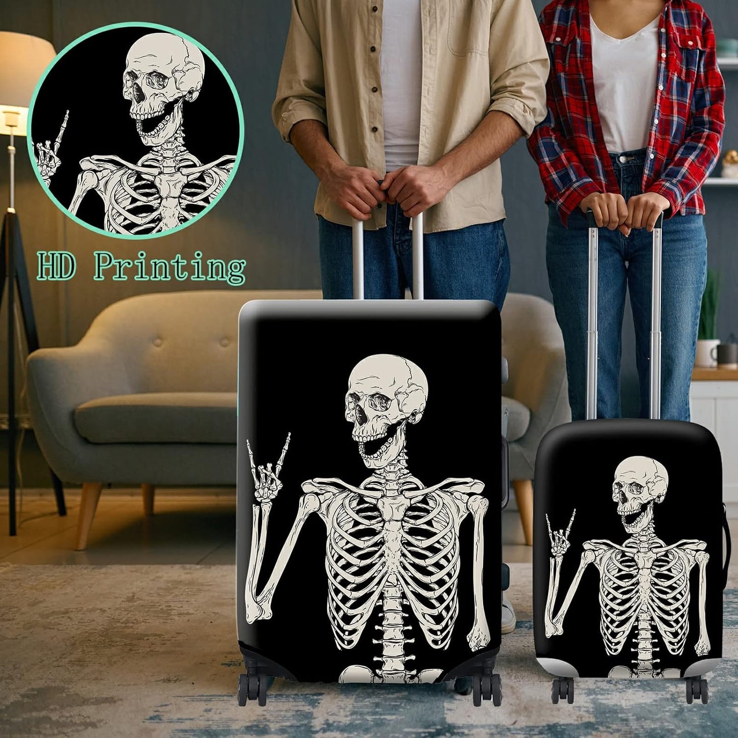 Luggage Cover Suitcase Protector Plus 1 Luggage Tag, Rock Skull Travel Suitcase Cover Suitable for 26-28 inch Luggage (L) with Concealed Zipper Washable Elastic Cloth Dustproof Anti-Scratch