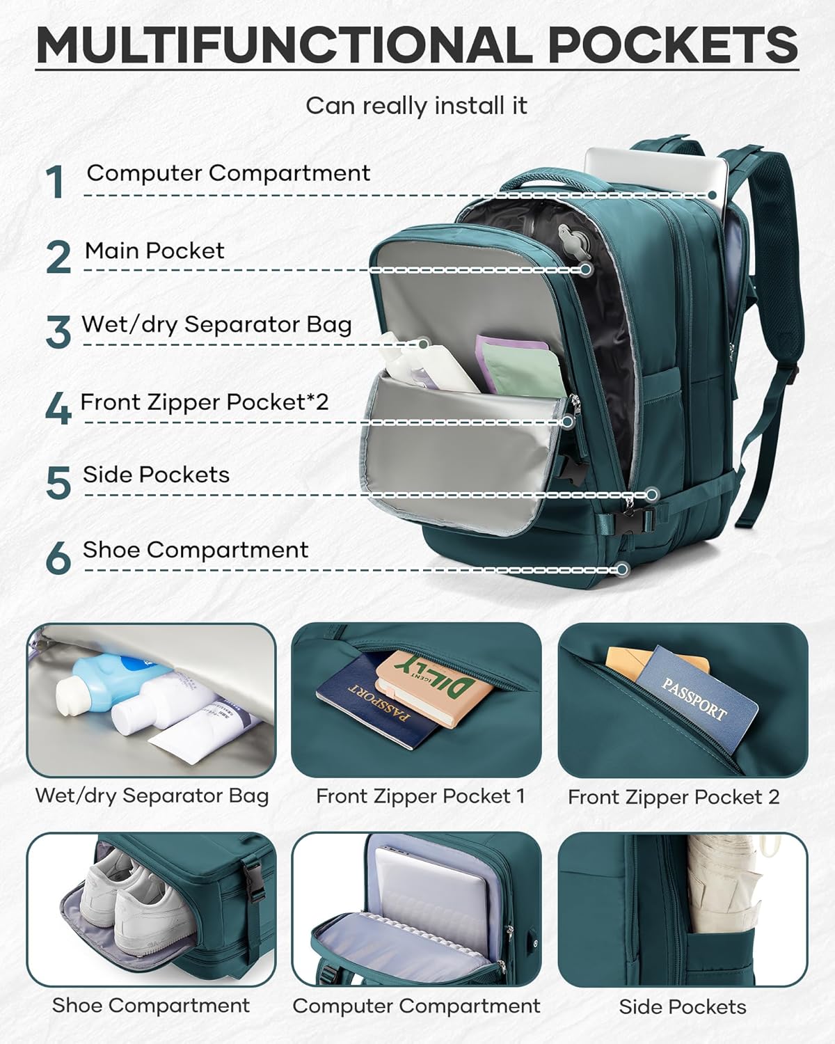 Vacuum Backpack With Vacuum Compression,Expanded Travel Laptop Backpacks For Women Men,Carry On Backpack Vacpack Backpacks With Pump Seal Packing, Personal Item Travel Bag Peacock Blue