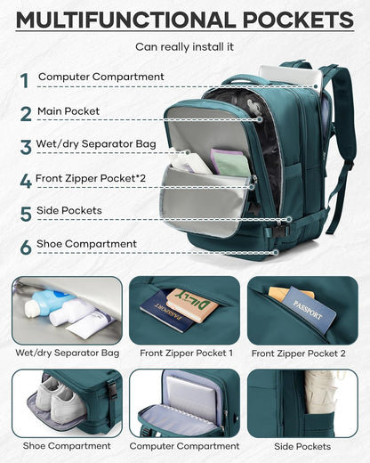 Vacuum Backpack With Vacuum Compression,Expanded Travel Laptop Backpacks For Women Men,Carry On Backpack Vacpack Backpacks With Pump Seal Packing, Personal Item Travel Bag Peacock Blue