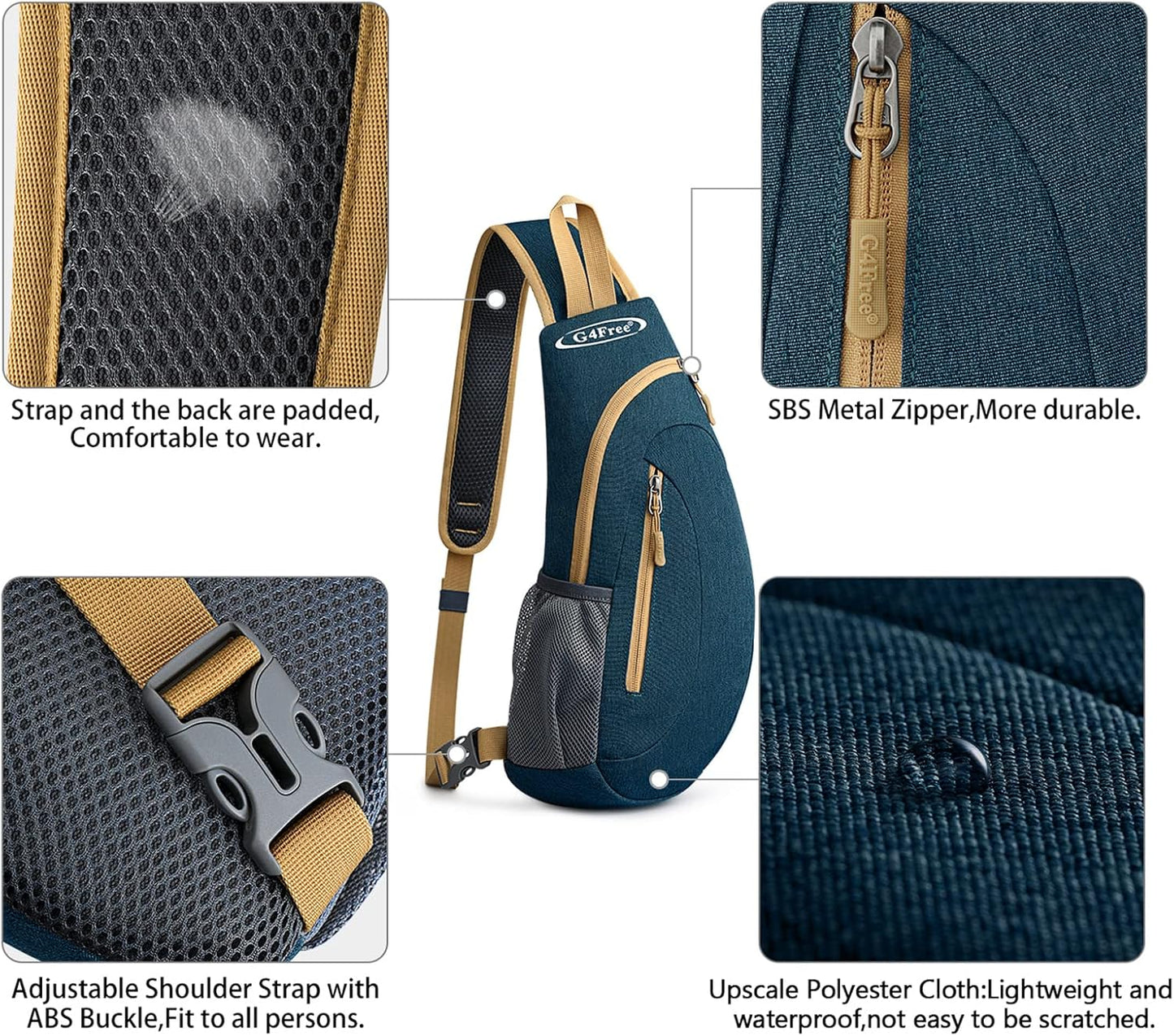 G4Free Sling Bag for Men Women, Small Crossbody Backpack Lightweight Chest Shoulder Bags for Travel, Outdoor and Sports (Dark blue)